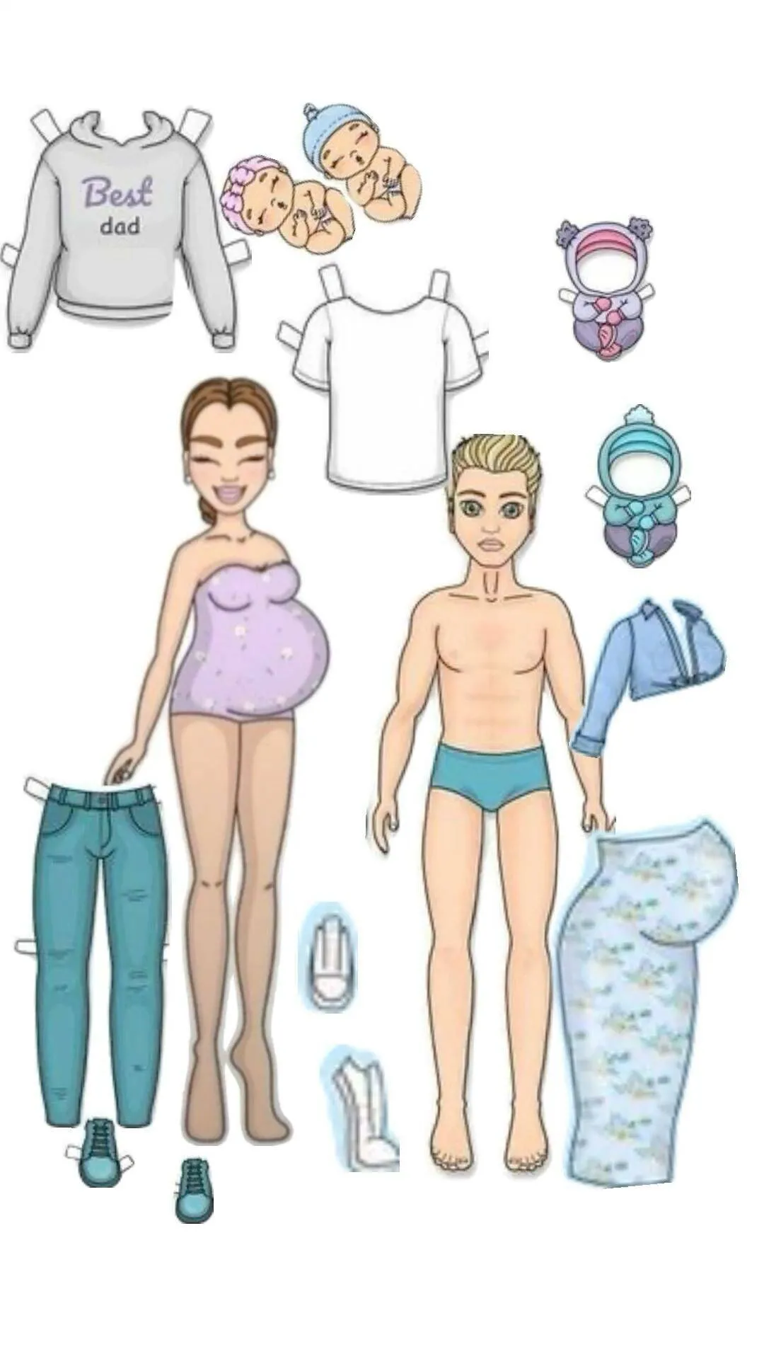 Boneca de Papel para Imprimir com Roupas de Maternidade e Acessórios