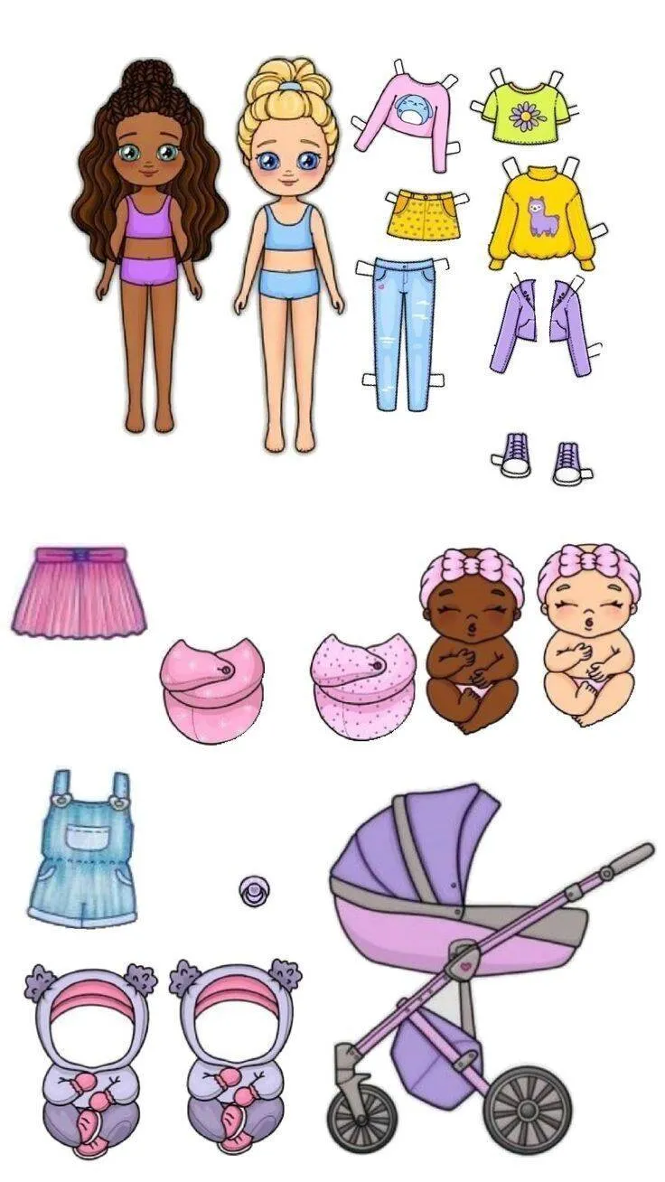 Boneca de Papel para Imprimir com Roupas de Verão e Acessórios Divertidos