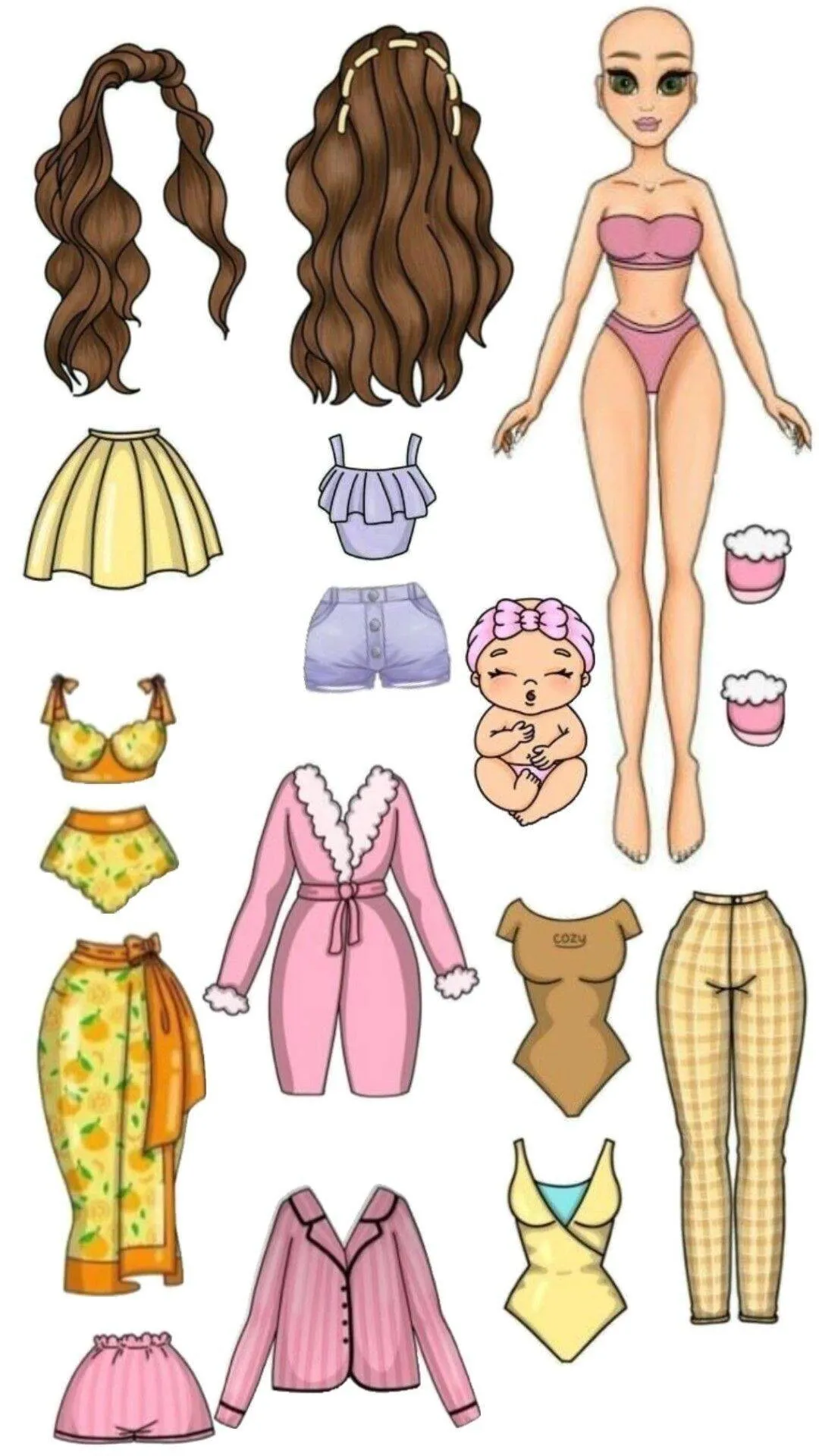 Boneca de Papel para Imprimir com Roupas Diversificadas e Acessórios Divertidos