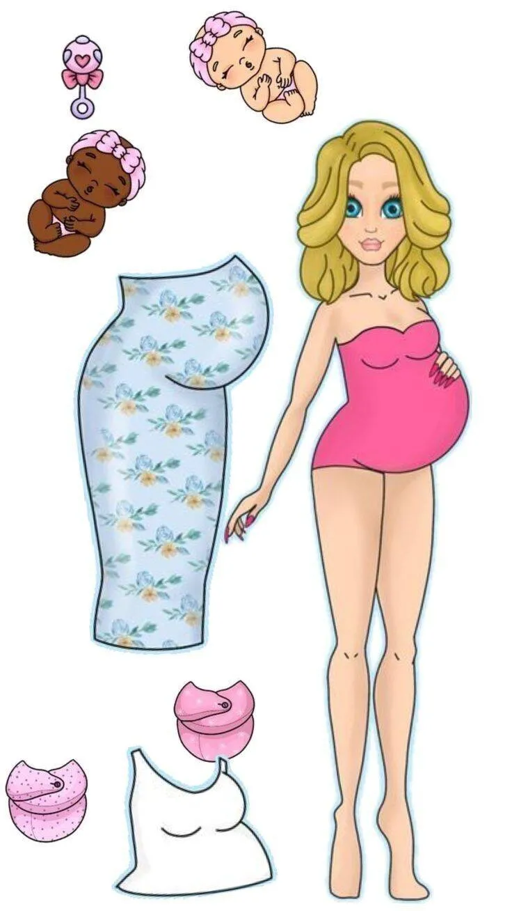 Boneca de Papel para Imprimir com Roupas de Mãe e Bebês