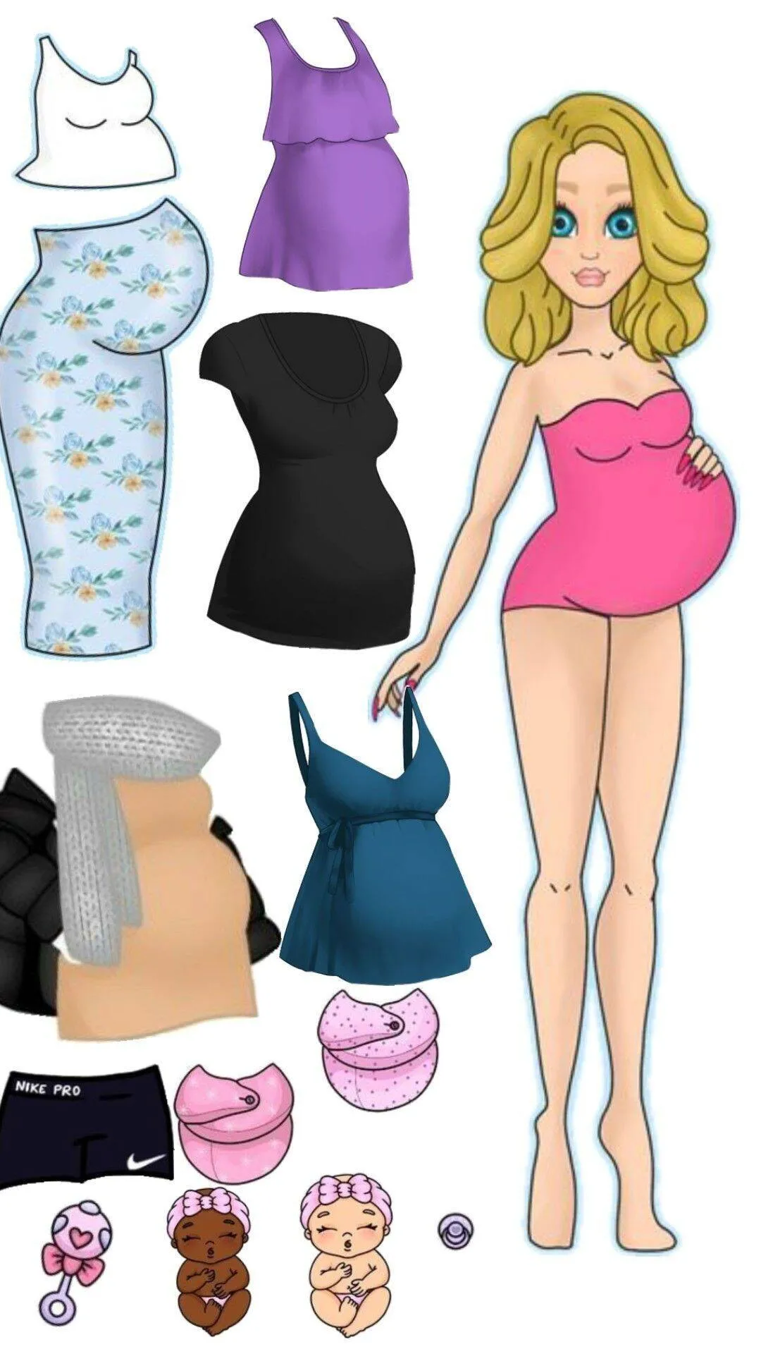 Boneca de Papel para Imprimir com Roupas de Gestante e Acessórios