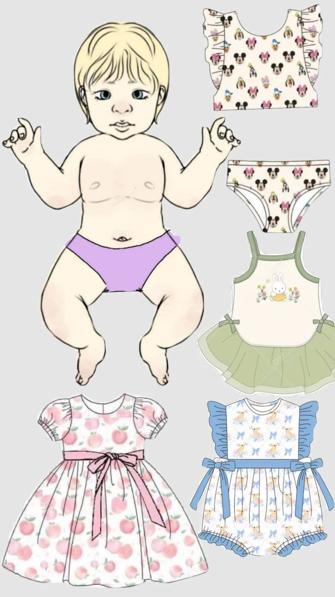 Bebê de Papel para Imprimir com Roupas de Verão e Vestidos Florais