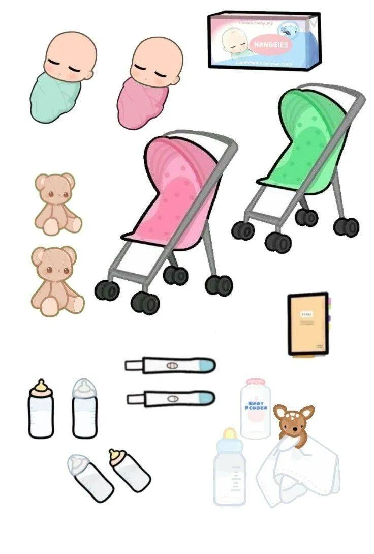 Bebê de Papel para Imprimir com Carrinho e Acessórios