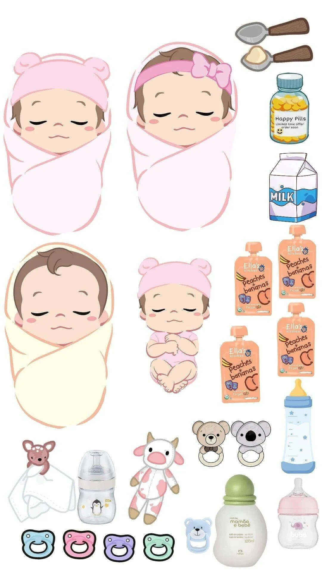 Bebê de Papel para Imprimir com Acessórios de Alimentação e Brinquedos