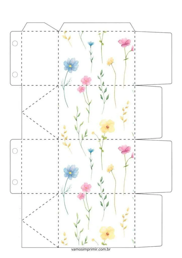 Molde de Caixa para Imprimir com Flores Delicadas
