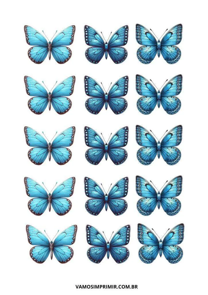 Molde de Borboleta Azul para Imprimir e Colorir com Detalhes Incríveis