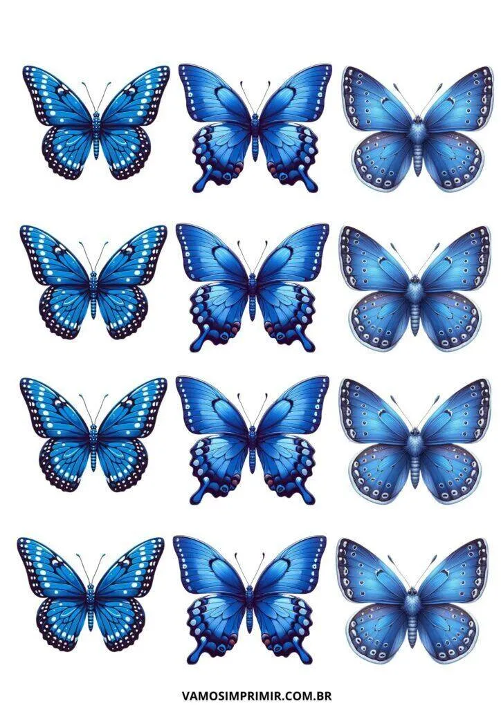 Molde de Borboletas Azuis para Imprimir e Colorir