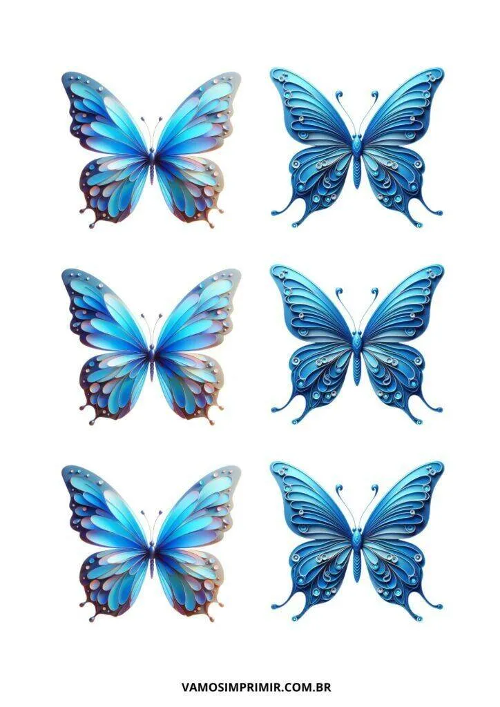 Molde de Borboleta Azul para Imprimir com Detalhes Elegantes