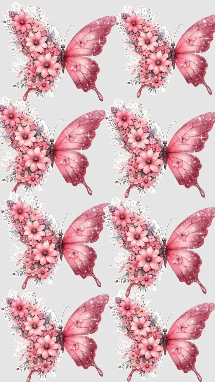 Molde de Borboleta Rosa para Imprimir com Flores