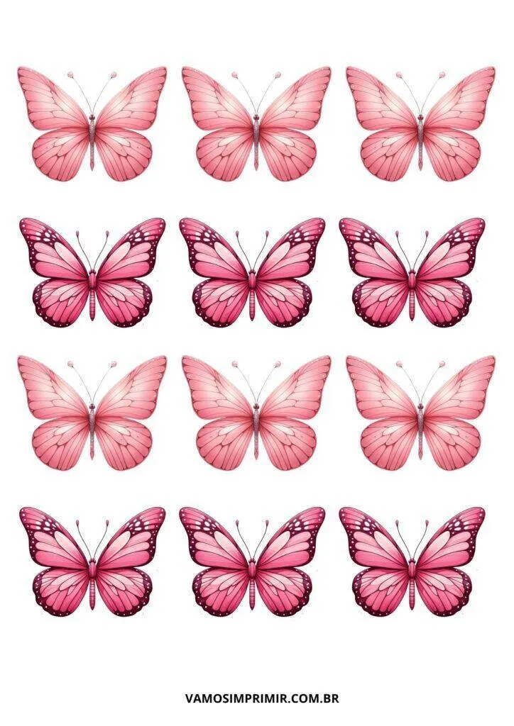 Molde de Borboleta Rosa para Imprimir e Colorir