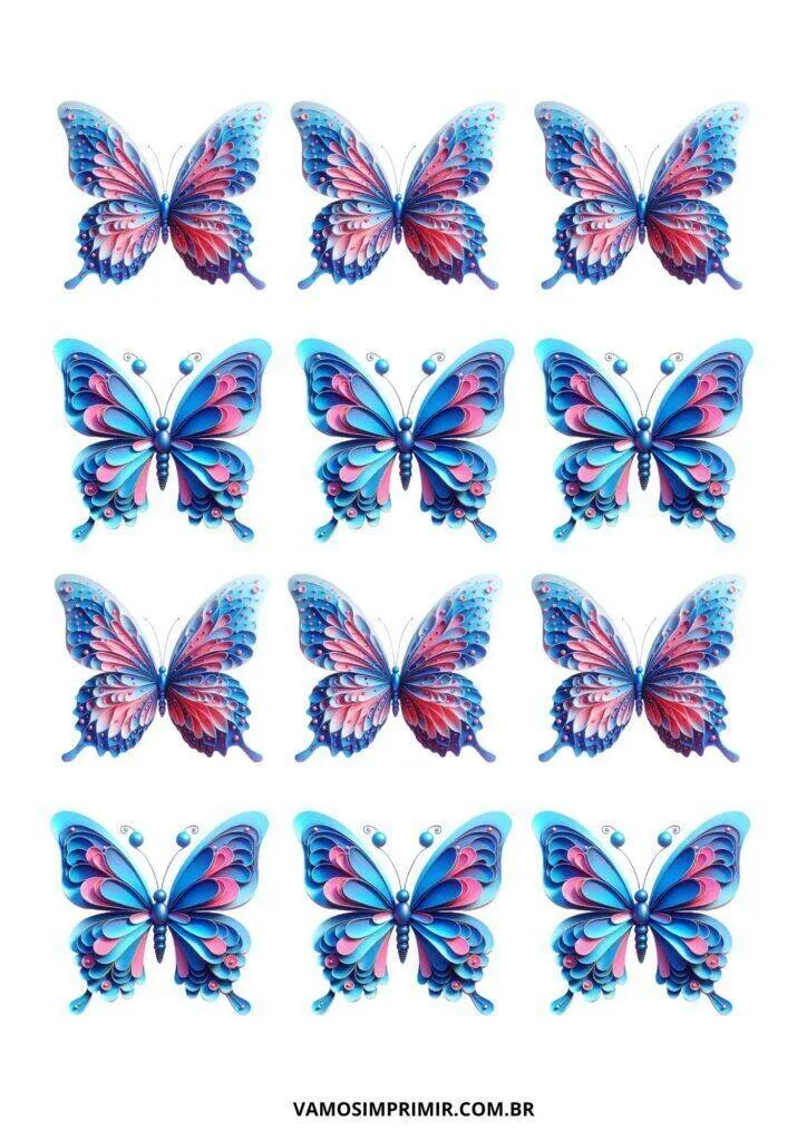 Molde de Borboletas Coloridas para Imprimir e Colorir