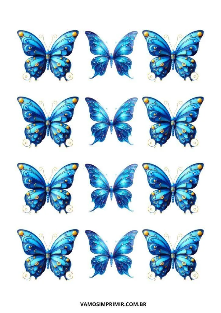 Molde de Borboleta Azul para Imprimir e Colorir com Detalhes Lindos