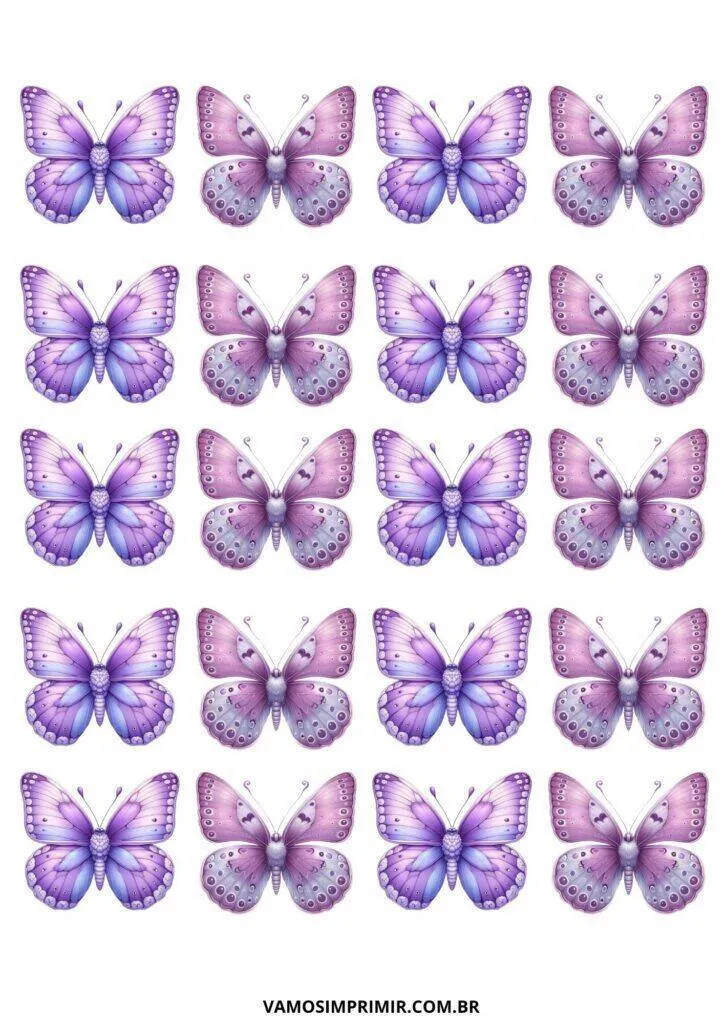 Molde de Borboleta Roxa para Imprimir e Colorir com Detalhes Elegantes