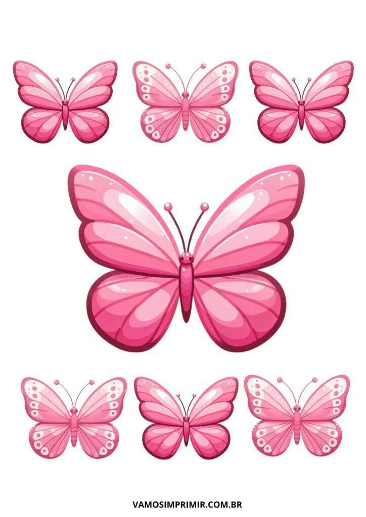 Molde de Borboleta Rosa para Imprimir e Colorir