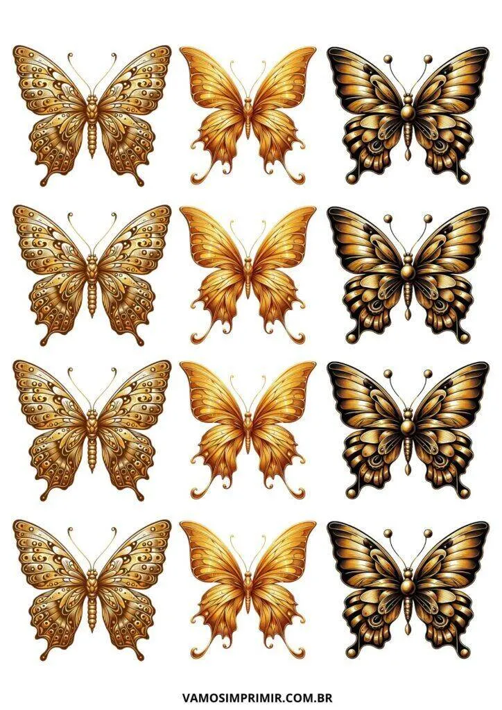 Molde de Borboleta Dourada para Imprimir e Colorir
