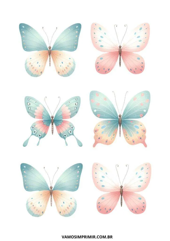 Molde de Borboleta para Imprimir com Cores Pastel