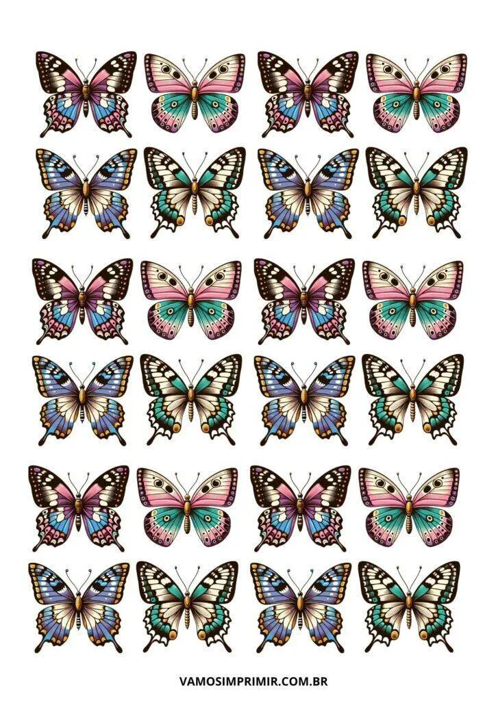Molde de Borboletas Coloridas para Imprimir e Colorir
