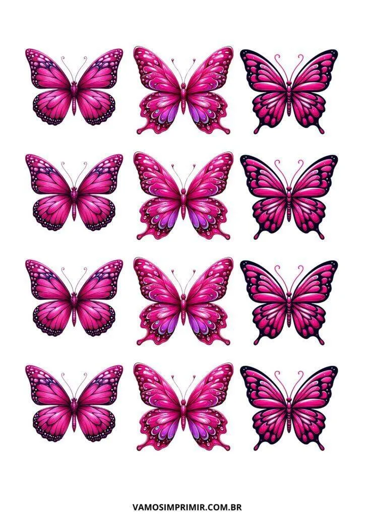 Molde de Borboletas Rosa para Imprimir e Colorir