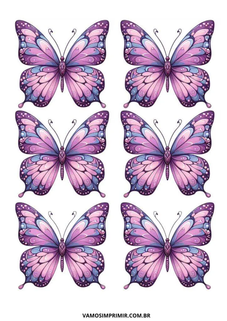 Molde de Borboleta Rosa para Imprimir com Detalhes Elegantes