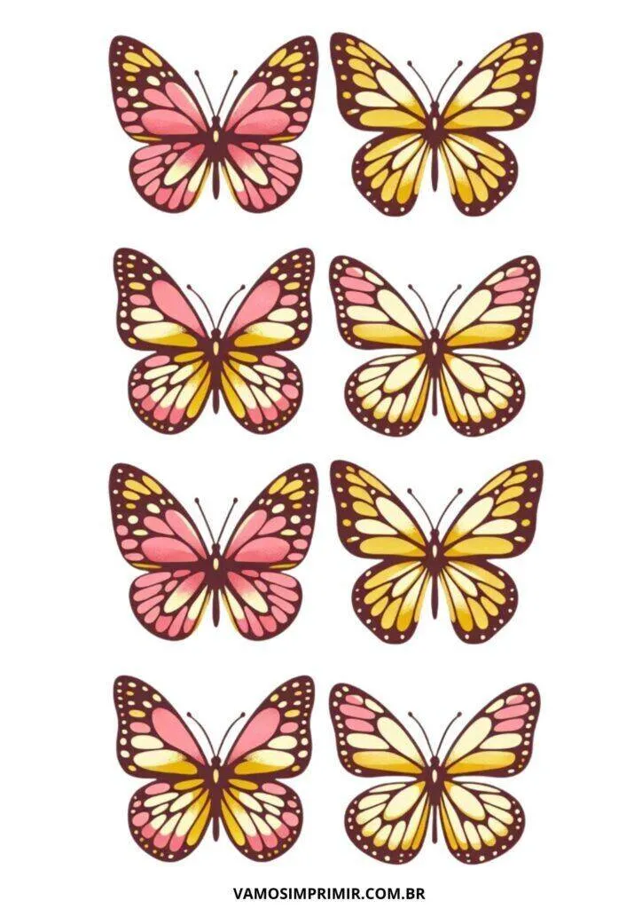 Molde de Borboletas Coloridas para Imprimir e Colorir