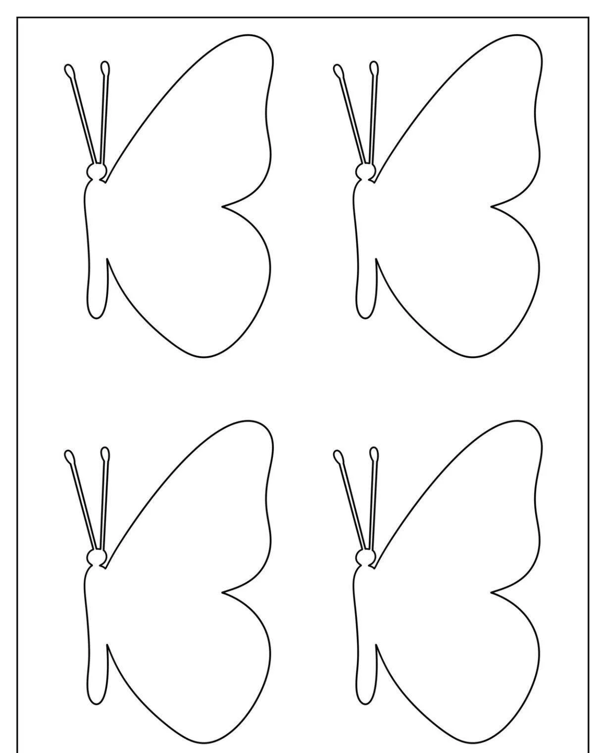 Molde de Borboleta para Imprimir com Quatro Exemplares para Colorir