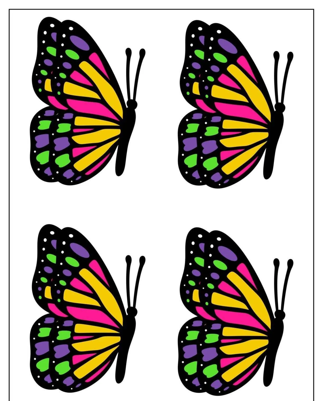 Molde de Borboleta Colorida para Imprimir com Asas Vibrantes