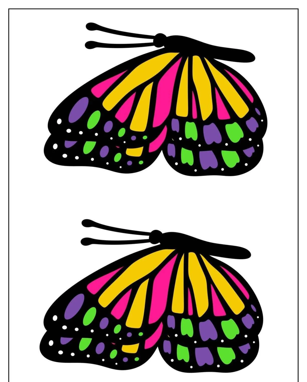 Molde de Borboleta Colorida para Imprimir com Asas Vibrantes