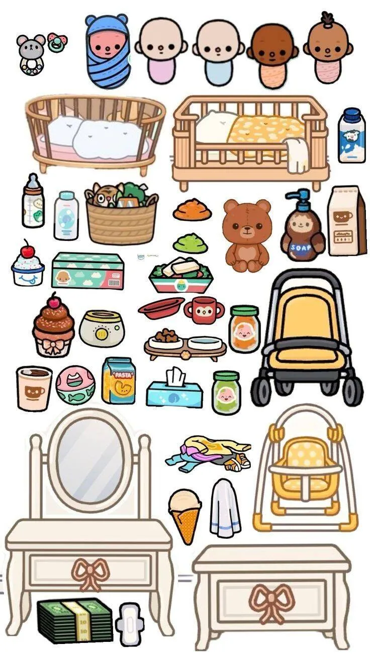 Bonecas Toca Life World para Imprimir com Itens de Bebê