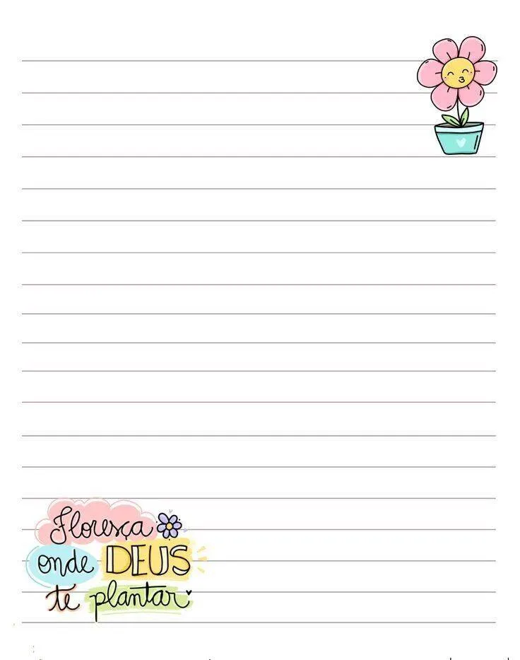 Folha com Linhas para Imprimir Decorada com Desenho de Flor