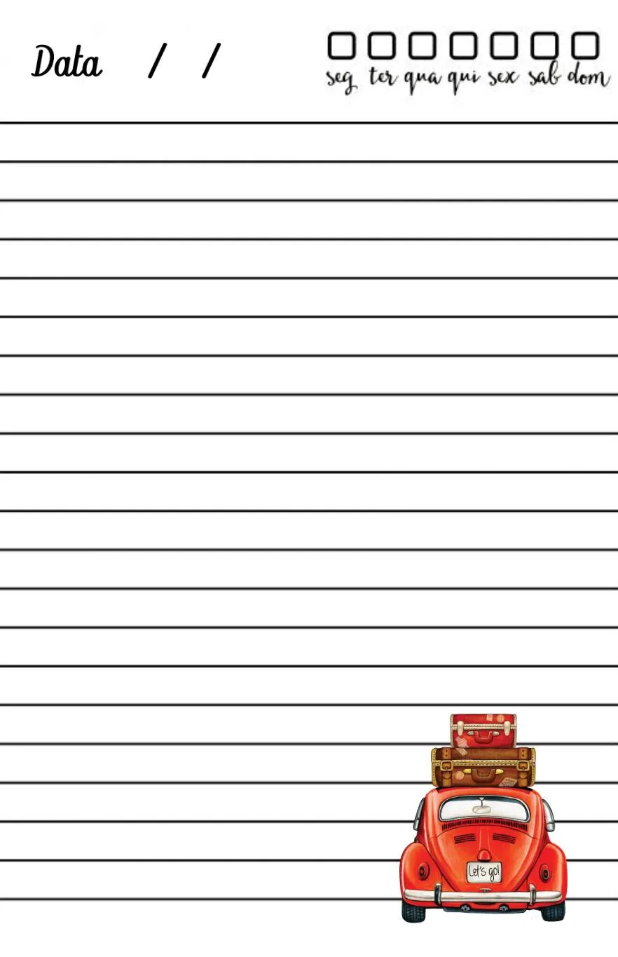 Folha com Linhas para Imprimir com Carro e Malas