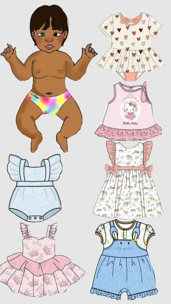 Bebê Reborn de Papel para Imprimir com Roupas Coloridas e Acessórios