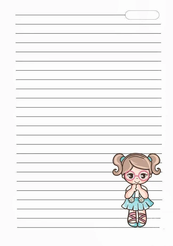 Folha com Linhas para Imprimir com Desenho de Menina