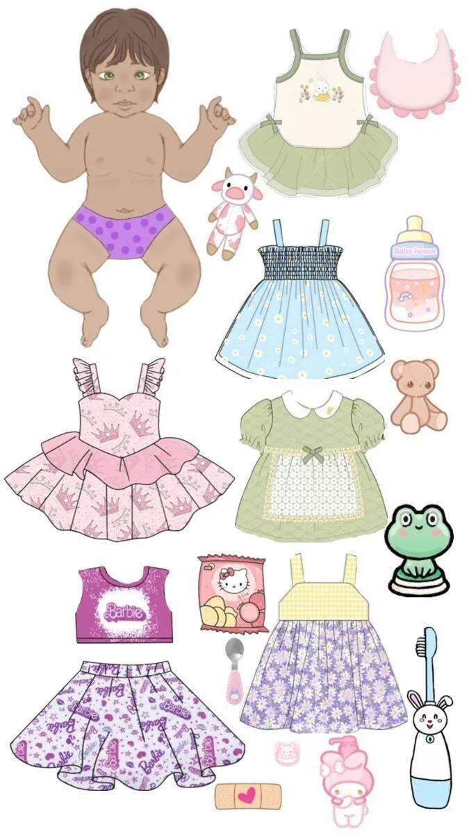 Bebê Reborn de Papel para Imprimir com Roupas Coloridas e Acessórios