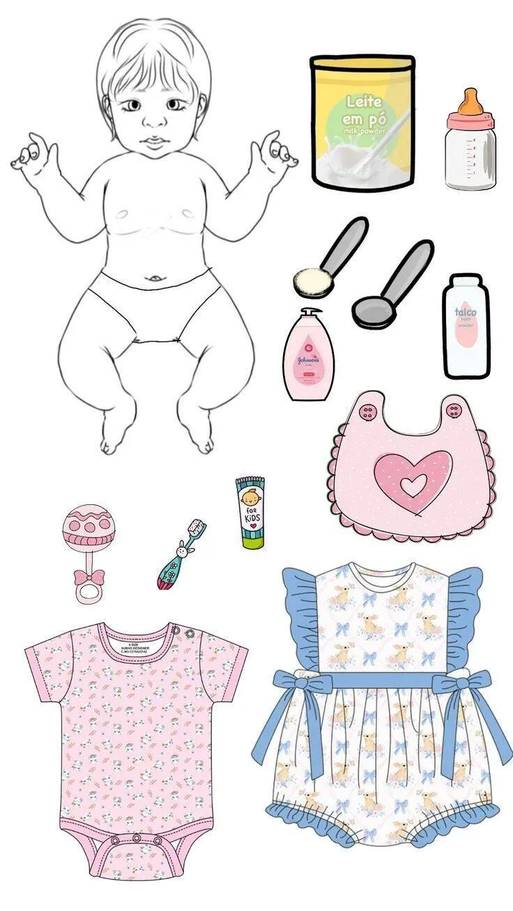 Bebê Reborn de Papel para Imprimir com Roupas e Acessórios