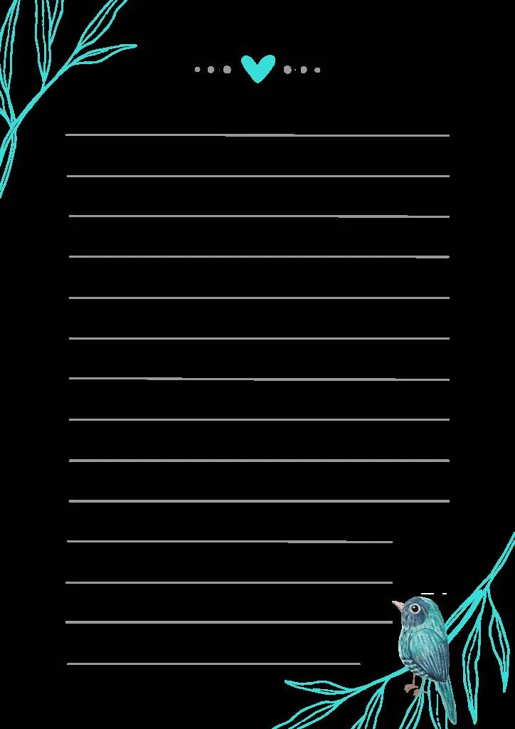 Sheet with Lines to Print with Drawings of Birds and Branches