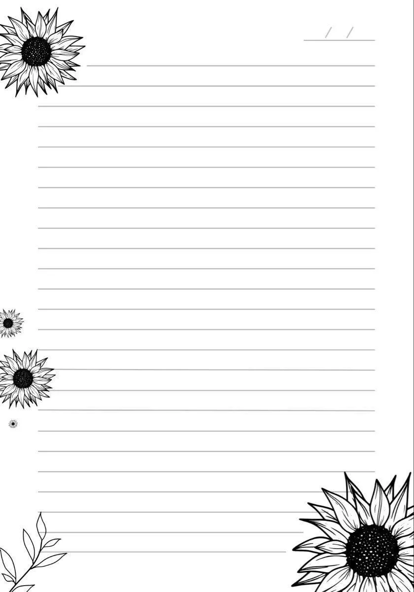 Sheet with Lines to Print with Sunflower Drawings