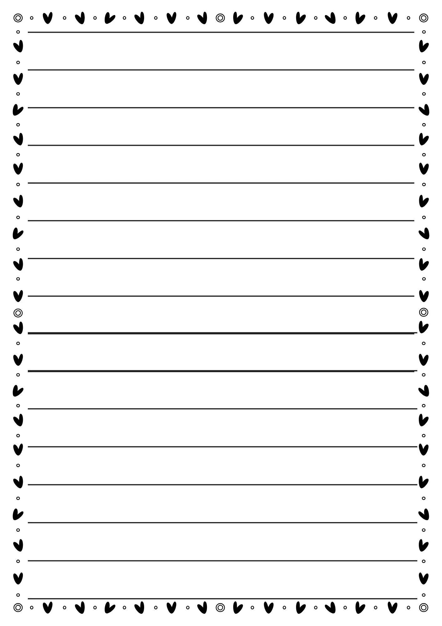 Sheet with Lines to Print Decorated with Hearts
