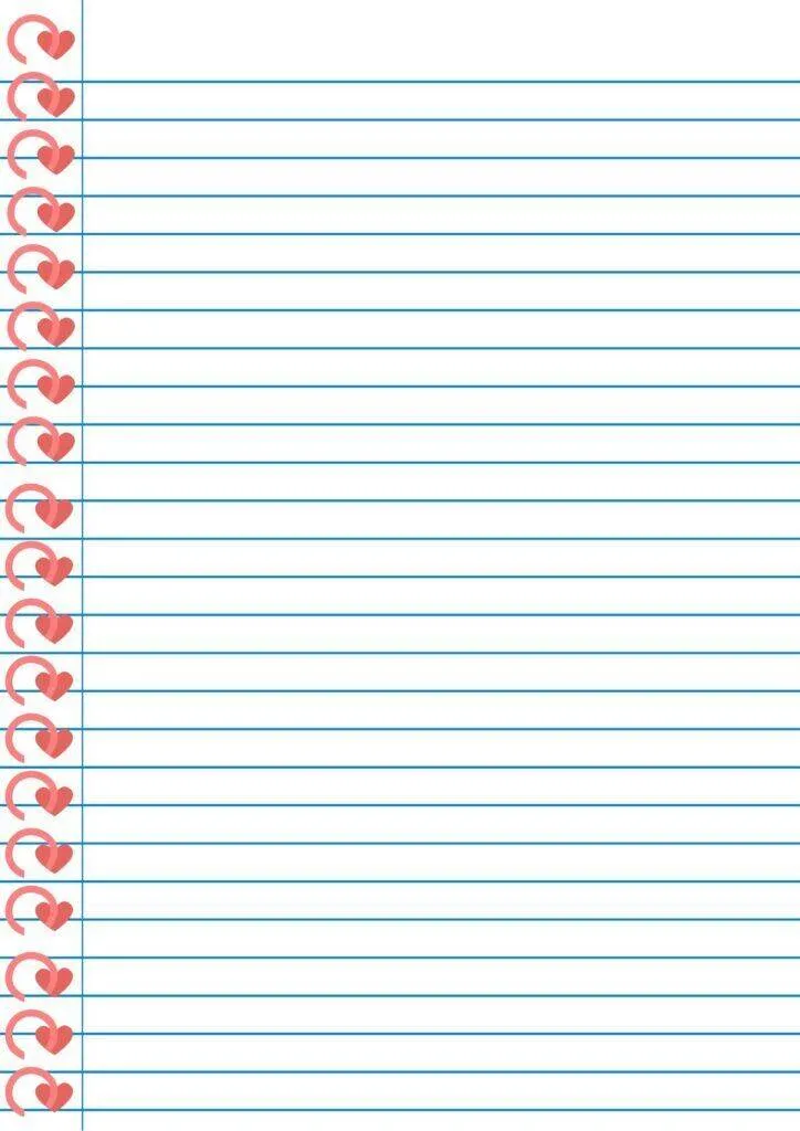 Lined Sheet to Print with Hearts in the Margin