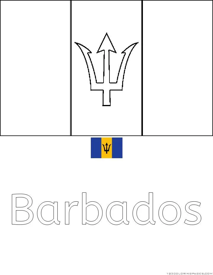 Ausmalbild mit Barbados-Flagge