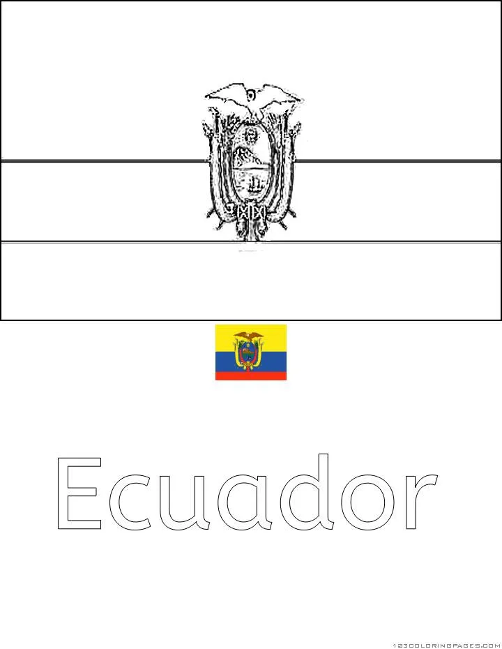 Desenho da bandeira do Equador em preto e branco para colorir