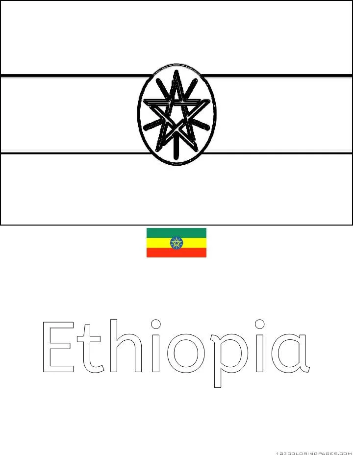 Desenho da Bandeira da Etiópia para Colorir