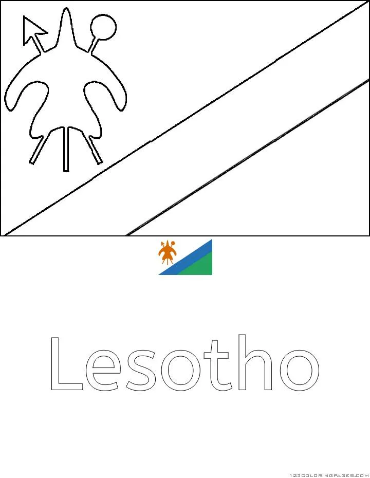 Disegno da Colorare con la bandiera del Lesoto